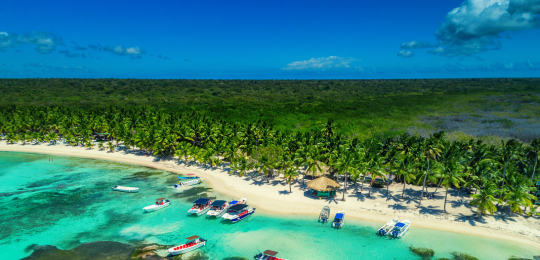 Aerial sandy coastline on a sunny day